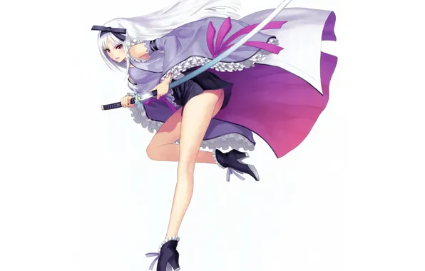 Шорты, катана, белый фон, бант, art, ножны, tony taka, shining blage