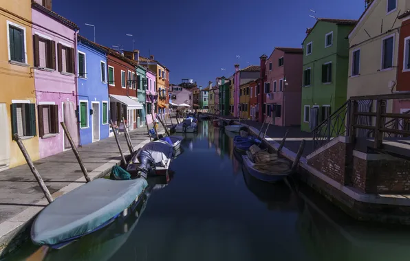 Картинка вода, город, цветные, дома, канал, Burano
