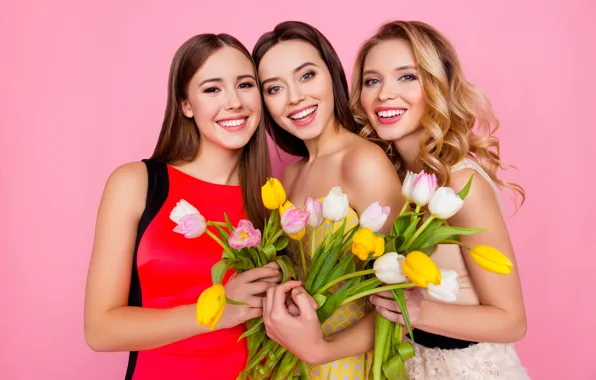 Smile, flowers, friends, dresses