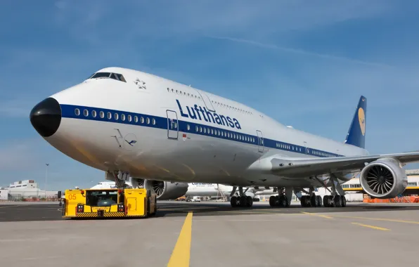 Небо, Аэропорт, Boeing, Lufthansa, Retro, 800, B-747