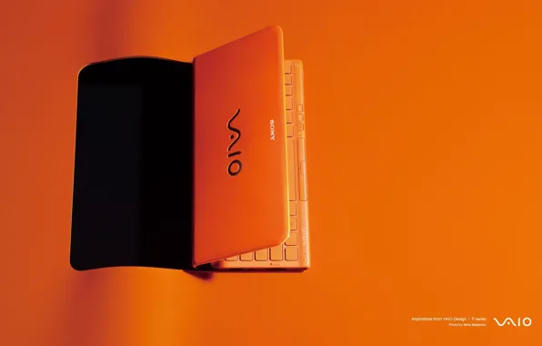 Оранжевый фон, sony, оранжевый ноутбук