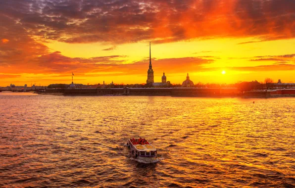 Картинка закат, Санкт-Петербург, с видом на Петропавловскую крепость