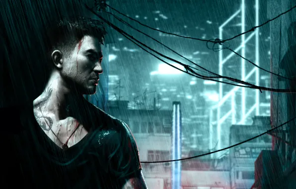 Обои фото, жетон, татуировки, шрамы, коп, cop, Sleeping Dogs, NeoGAF нателефон и рабочий стол, раздел игры, разрешение 2560x1600 - скачать