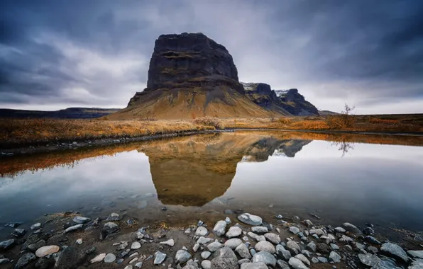 Mountain, reflection, Lómagnúpur, Ssouthern Iceland