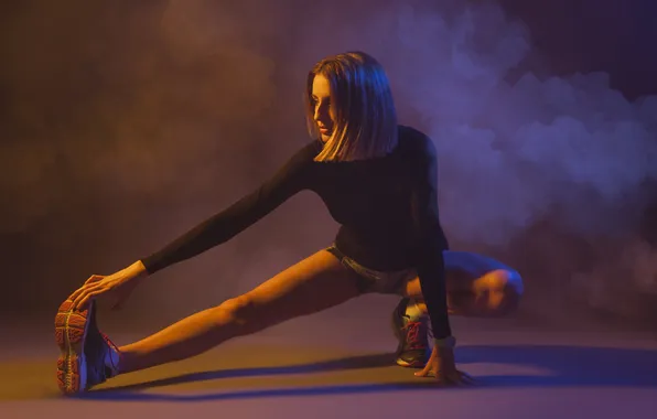 Smoke, woman, young, exercising