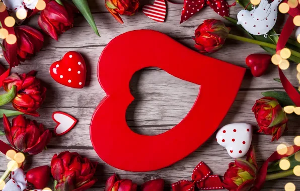Любовь, цветы, подарок, сердечки, тюльпаны, red, love, wood