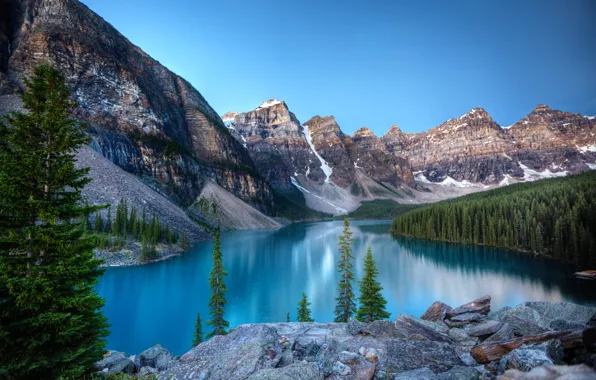 Картинка пейзаж, горы, природа, озеро, отражение, камни, скалы, Канада