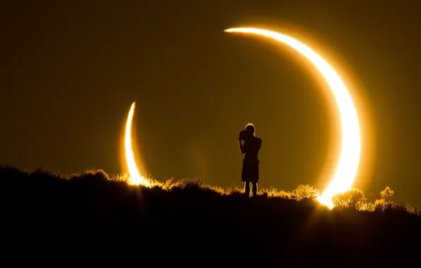 Moon, sun, boy, solar eclipse