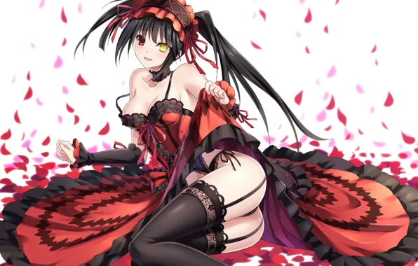 Девушка, дух, чулки, лепестки, платье, art, silence, date a live