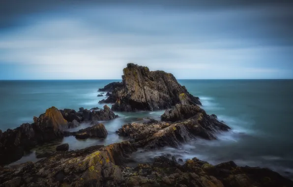 Картинка море, скалы, побережье, Шотландия, Scotland, Aberdeenshire, Portsoy