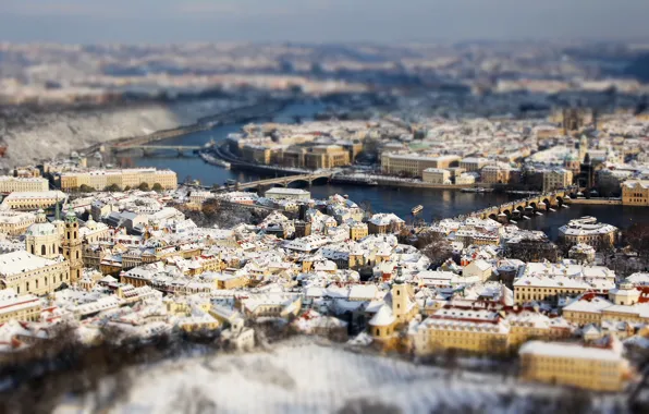 Картинка сверху, прага, tilt shift