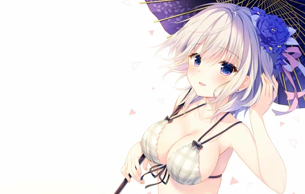 Girl, sexy, Anastasia, cleavage, boobs, umbrella, anime, beautiful