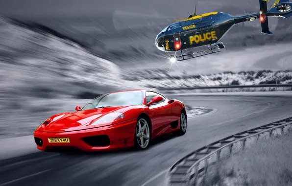 Картинка дорога, полиция, погоня, вертолет, Ferrari, классика, need for speed 3