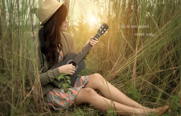 Девушка, природа, музыка, гитара