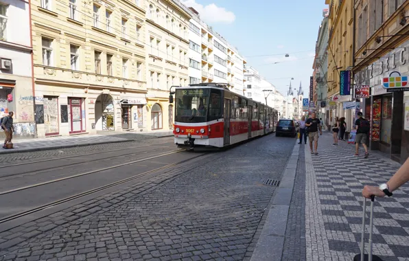 Город, Улица, Трамвай, Пути, Пешеходы