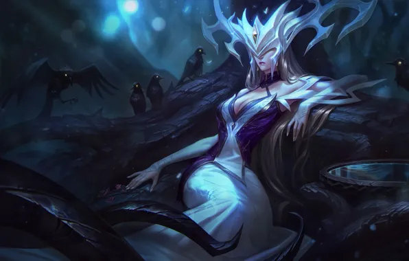 Dark, fantasy, game, magic, cleavage, horns, tattoo, League of Legends