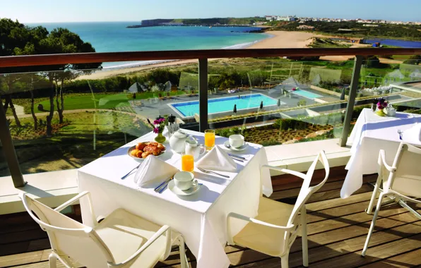 Море, пляж, ресторан, отель, терраса, Portugal, martinhal beach