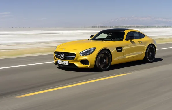 Машина, авто, желтый, пустыня, купе, Mercedes-Benz, шоссе, Mercedes