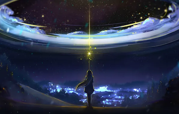Sky, Anime, Night, Scenery