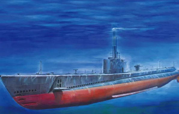 Картинка лодка, арт, США, флот, боевые, двигатели, подводная, батареи