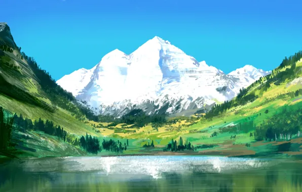 Картинка озеро, гора, арт