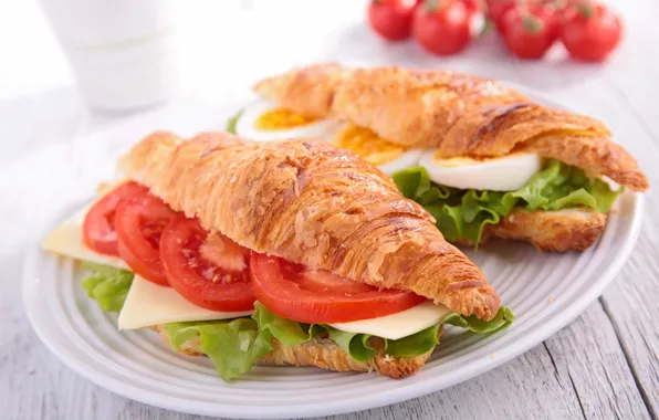 Сыр, бутерброд, помидоры, croissant, круассан, tomatoes, sandwich