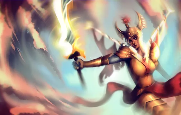 Девушка, оружие, меч, доспехи, арт, Dota 2, Tresdin, Legion Commander