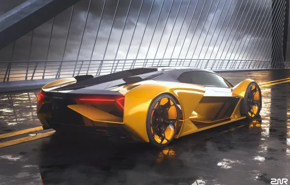 Рендеринг, Lamborghini, суперкар, вид сзади, Terzo Millennio