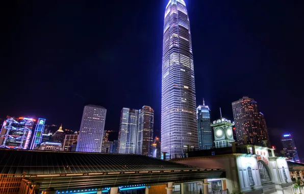 Картинка ночь, небоскреб, Гонконг