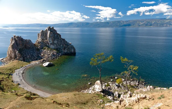 Картинка фото, Природа, Озеро, Скала, Байкал, Россия, Пейзаж, Побережье