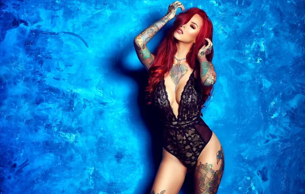 Lingerie, Background, Long Hair, Look, Makeup, Necklace, Tattoos, Manicure