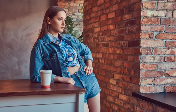 Shorts, woman, beautiful, cute, jacket, tank top, denim