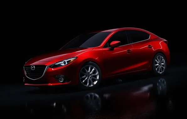 Картинка черный фон, седан, красная, Mazda 3, мазда, Sedan
