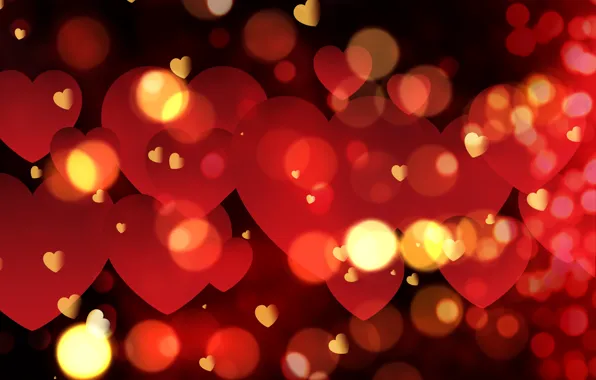 Сердечки, red, love, background, romantic, hearts, bokeh, Valentine's Day