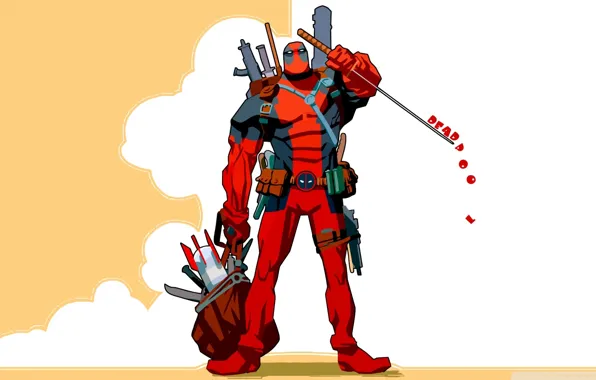 Оружие, надпись, катана, сумка, DeadPool