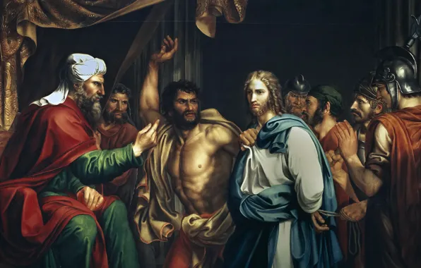 Картинка картина, мифология, Хосе Мадрасо, Иисус в Доме Каифы