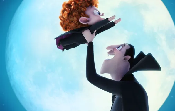 Cinema, animation, вампир, red, moon, monster, red hair, flying