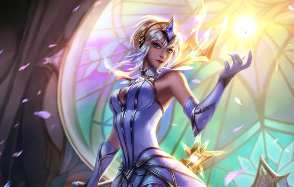 Light, girl, fantasy, game, magic, crown, Lux, League of Legends