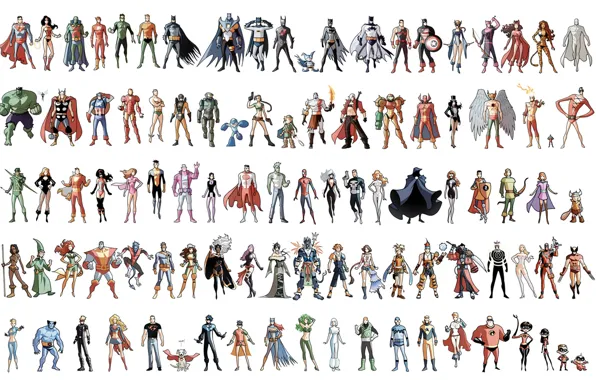Tomb Raider, Wonder Woman, Hulk, Batman, Wolverine, Punisher, Iron Man, Deadpool
