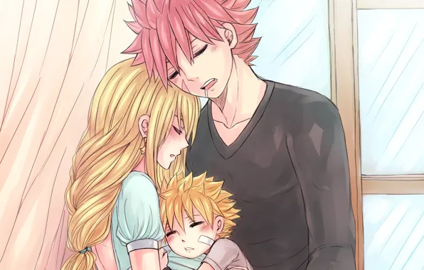 Любовь, аниме, семья, арт, пара, хвост феи, Fairy Tail, Люси