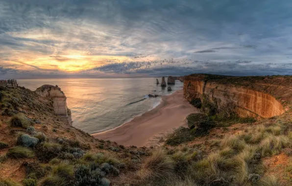 Картинка пейзаж, закат, природа, океан, скалы, Виктория, Австралия, национальный парк