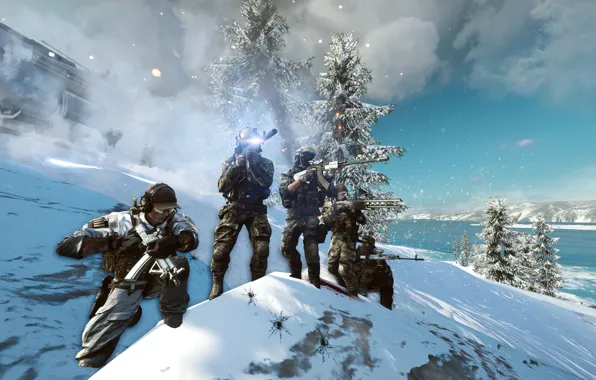 Небо, ночь, оружие, солдат, Battlefield 4