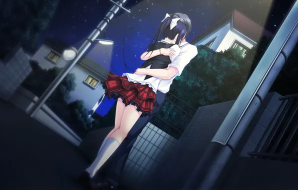 Объятия, фонари, свидание, на улице, visual novel, звездное ночное небо, by Masato Satofuji, Anata no …