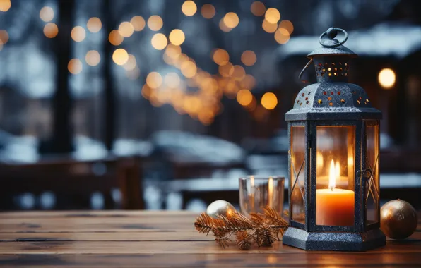 Зима, снег, ночь, Рождество, фонарь, Новый год, Christmas, night