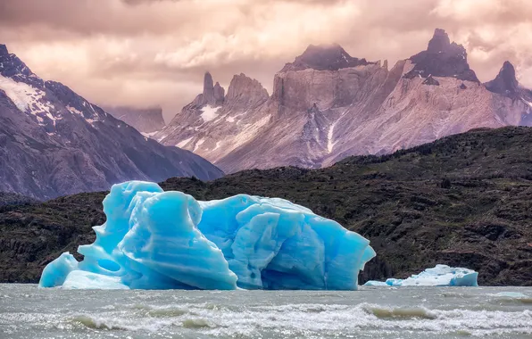 Картинка лед, снег, горы, озеро, Южная Америка, Патагония