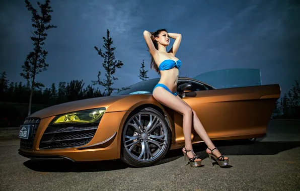Машина, авто, девушка, модель, азиатка, Audi R8, автомобиль, korean model