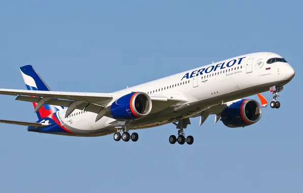 Самолет, Лайнер, Аэрофлот, Посадка, Airbus, Aeroflot, Airbus A350-900, Шасси