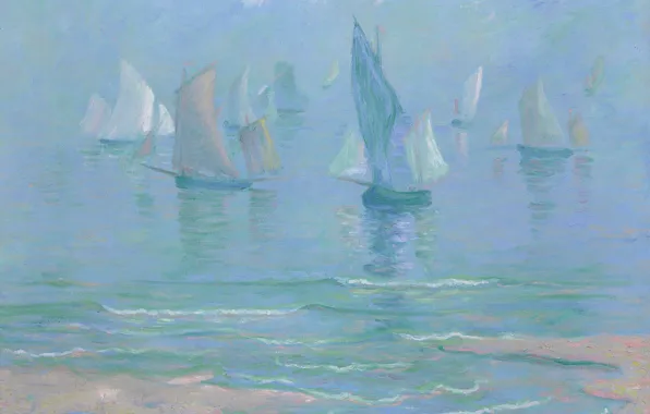 Картинка море, берег, лодка, корабль, картина, парус, морской пейзаж, Theodore Earl Butler