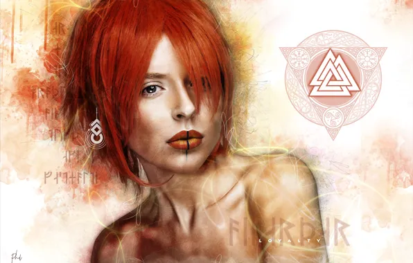 Картинка девушка, лицо, арт, рыжая