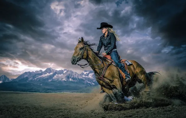 Картинка girl, situations, horse, cowboy, horse race